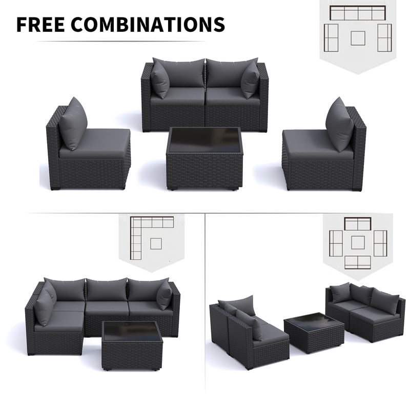 ELPOSUN 5 Pieces Patio Furniture Set, Outdoor Furniture Sectional Rattan Sofa for Backyard Garden (Dark Grey)