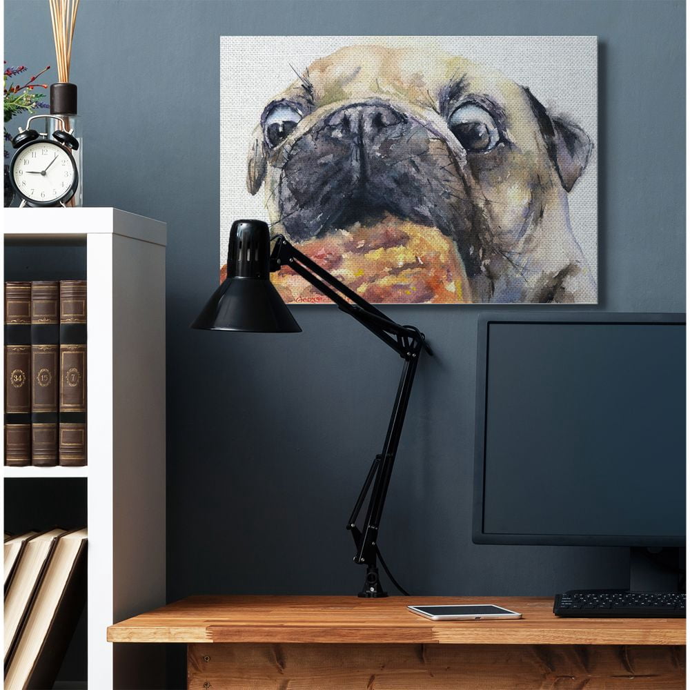 Stupell Industries Pug And Pizza Funny Dog Pet Animal Watercolor Painting Canvas Wall Art by George Dyachenko
