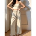 thumbnail image 6 of Women'S Elastic Waist Drawstring Polka Dot Print Casual Wide Leg Long Pants White M, 6 of 9