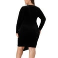 thumbnail image 3 of Agnes Orinda Women's Plus Size Velvet Faux Wrap V Neck Ruched Long Sleeve Cocktail Bodycon Dress, 3 of 5