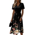 thumbnail image 2 of Minjewel Ladies Floral Casual Fashionable Short Sleeve V-Neck Dress for Spring Summer Women's Daily Casual Wear,Light pink,M, 2 of 6