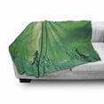 thumbnail image 3 of Aurora Borealis Soft Flannel Fleece Throw Blanket, Poles Sky Display over Icy Snowy Pine Trees Wanderlust Iceland Panorama, Cozy Plush for Indoor and Outdoor Use, 70" x 90", Fern Green, by Ambesonne, 3 of 6