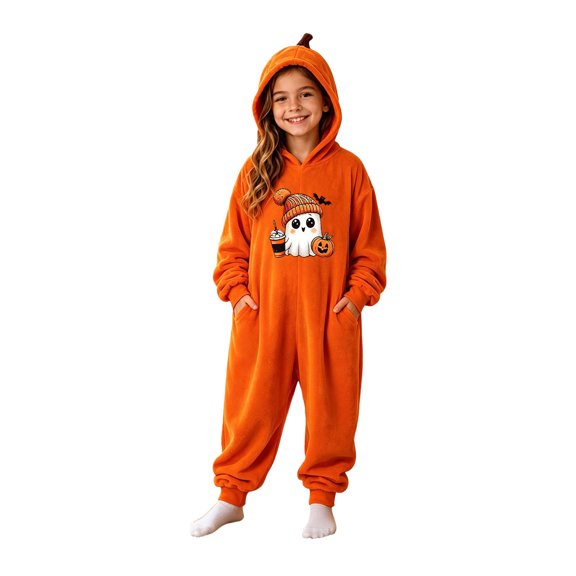 BOOMNY Halloween Toddler Girls Flannel Romper Hallowmas Ghost Graphic Long Sleeve Jumpsuits for Kids Soft Warm One Piece Fuzzy Rompers