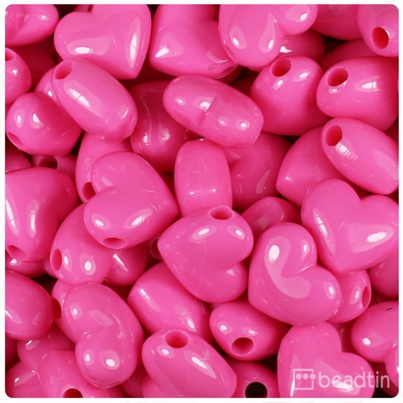 BeadTin Dark Pink Opaque 18mm Heart Pony Beads (24pcs)