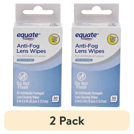 (2 pack) Equate Pre-Moistened Anti-Fog Lens Cleaning Wipes, 30 Count