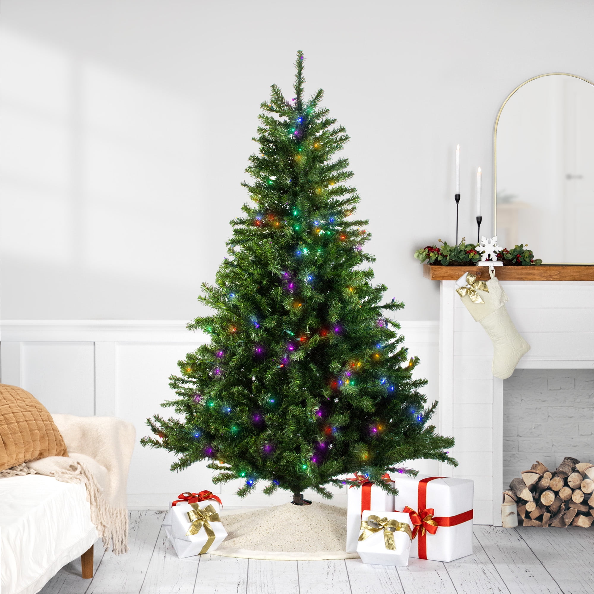 6 Pre Lit LED Canadian Pine Artificial Christmas Tree Multi Lights