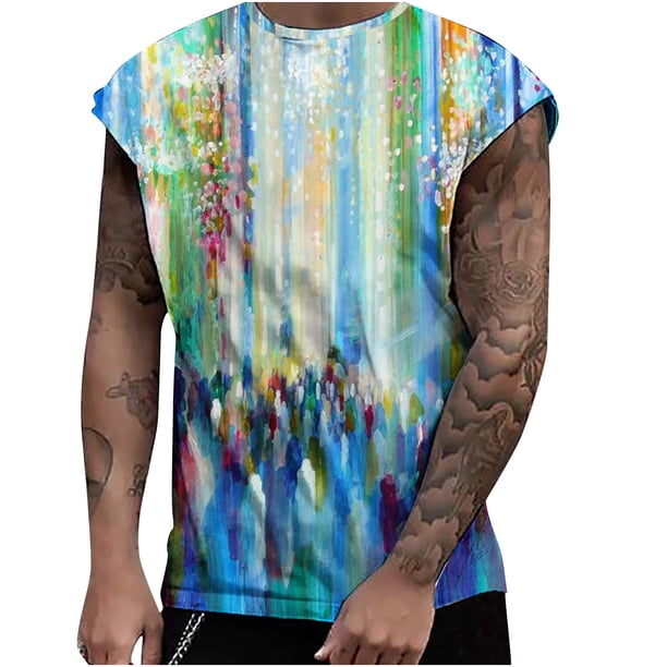 Moda de verano para hombres Impresión 3D Hombro expandido Casual Deportes Casual Camiseta sin mangas Chaleco Pompotops oipoqjl30677