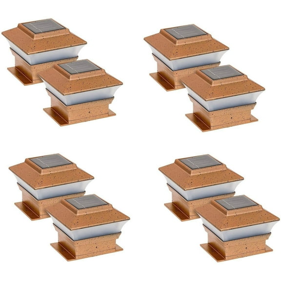 8-PACK 4x4 RELIGHTABLE Outdoor Garden Solar Copper Post Deck Cap Fence Light