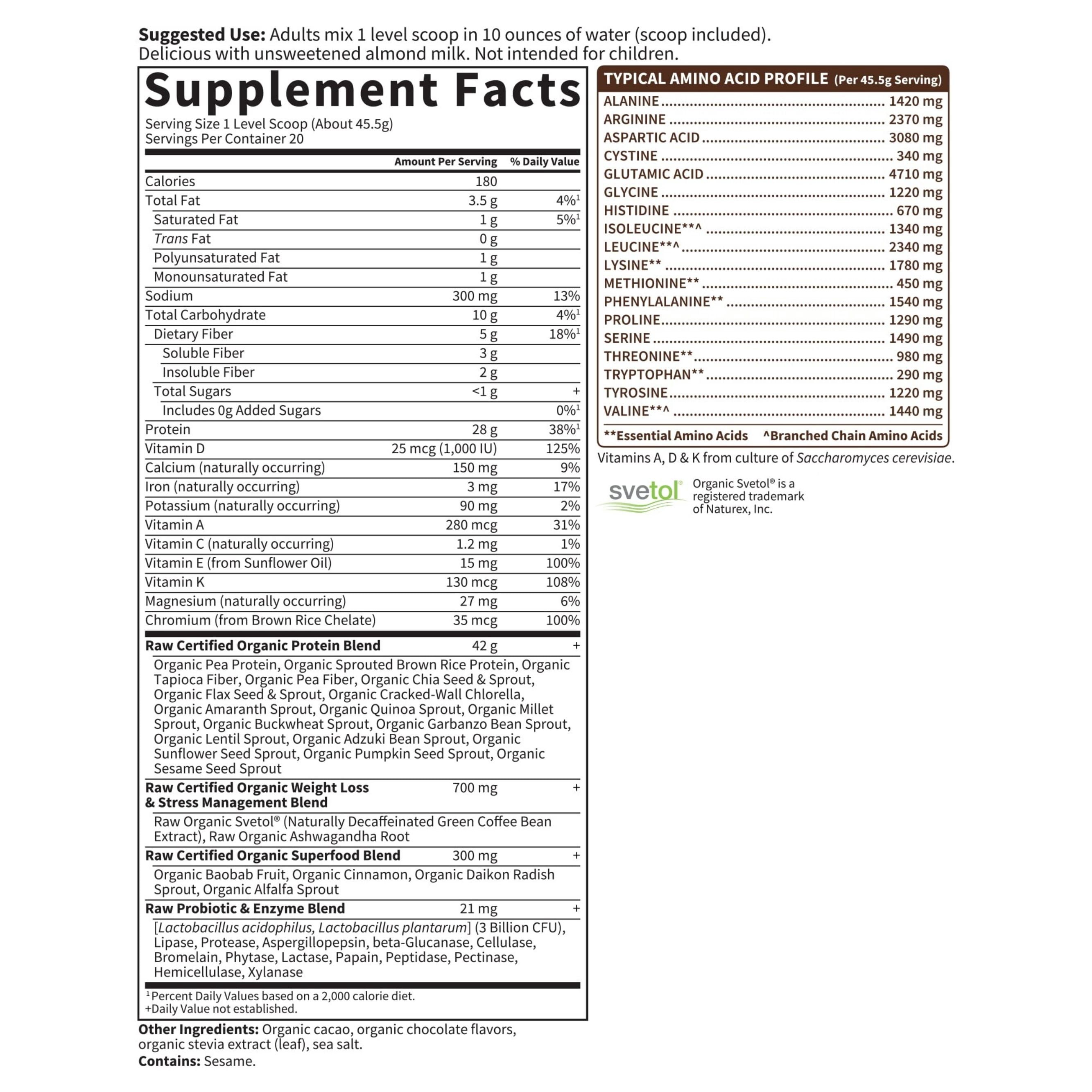 Garden of Life Raw Organic Fit Protein Powder, Chocolate, 20 Servings
