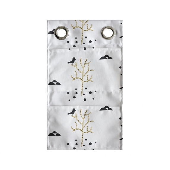 Nature Hanging Pocket Organizer, Scandinavian Style Ornament Bare Trees and Birds, Printed Polyester Storage Bag with Pockets, 9" x 27", Multicolor