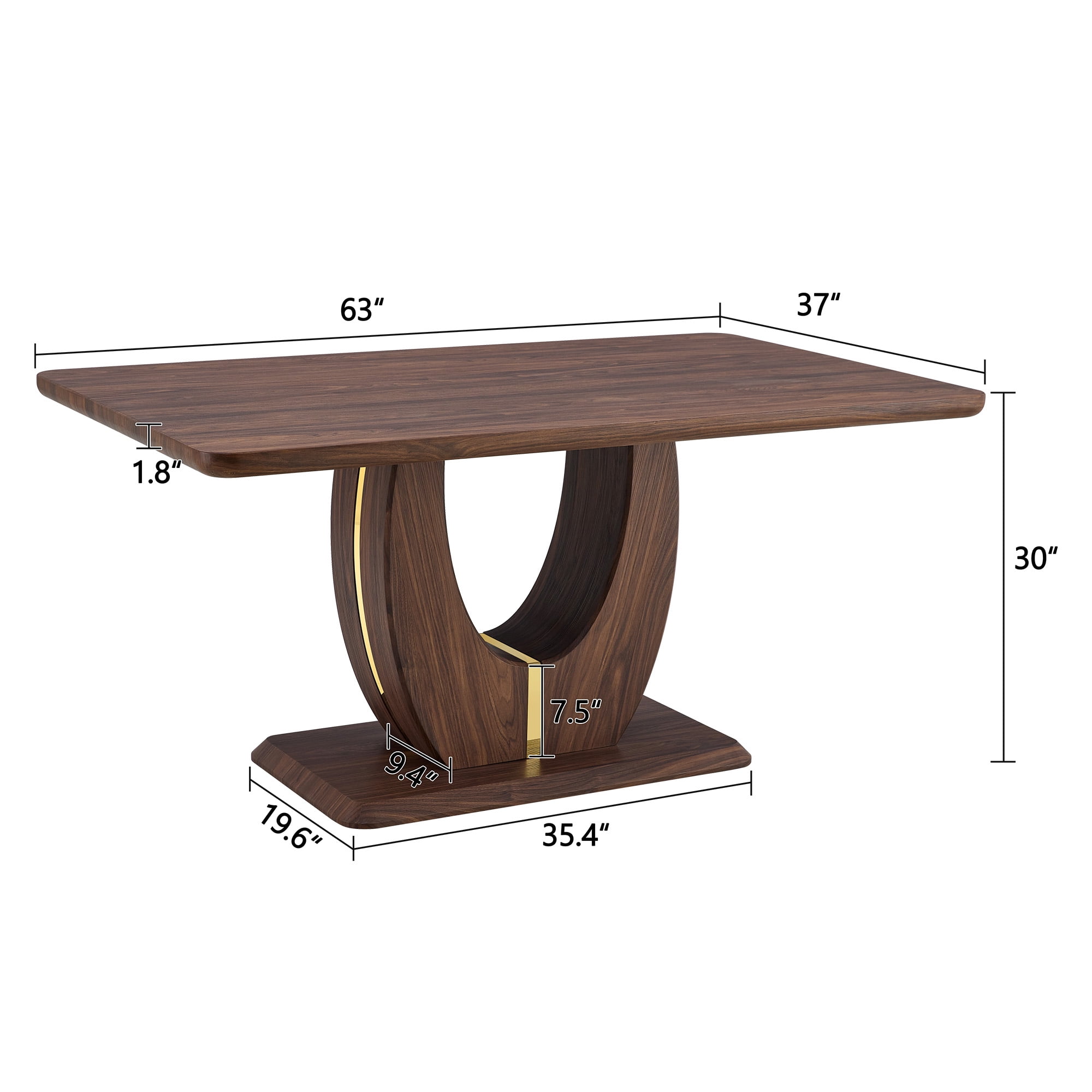 JUFU 63'' Dining Table Rectangular Walnut Tabletop, Easy Assembly, Ideal for Dining Room Kitchen