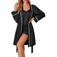 thumbnail image 1 of Women's 3pcs Satin Pajamas Set Cami Top and Shorts Sleepwear PJs Set with Robe,Black, 1 of 5