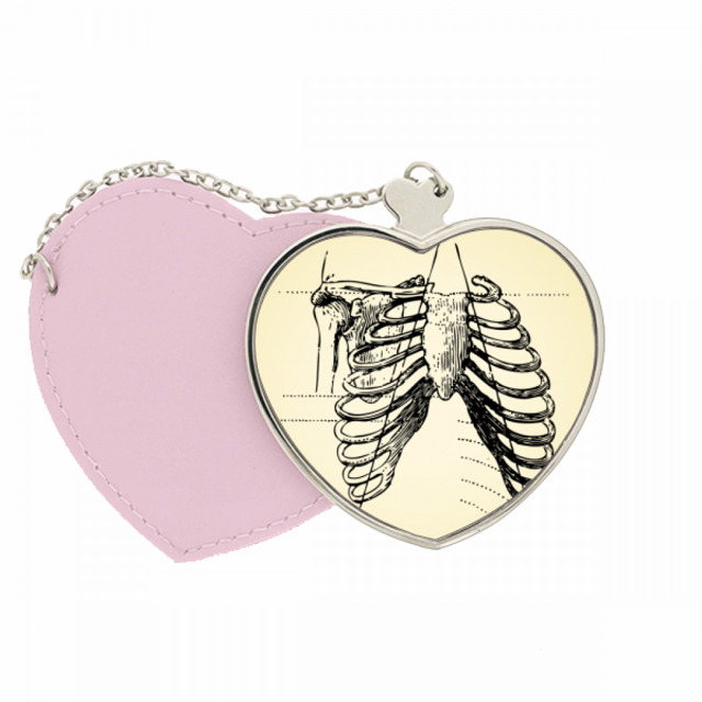 Costilla esqueleto humano dibujo Bolsa de viaje Mirror maquillaje corazón rosa