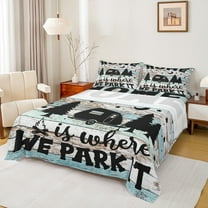 Manfei Camper Car Twin Sheet Sets,Old Barn Door Twin Fitted Sheet,Rustic Farmhouse Cabin Flat Sheet For Girls Boys,Luxury Bedroom Decor,3-Piece