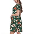 thumbnail image 2 of Picia Lilies Flowers Pattern Women's Short Sleeve Summer Dress Pleated Loose Swing Knee Length Short Sleeve Swing Dresses, 2 of 6
