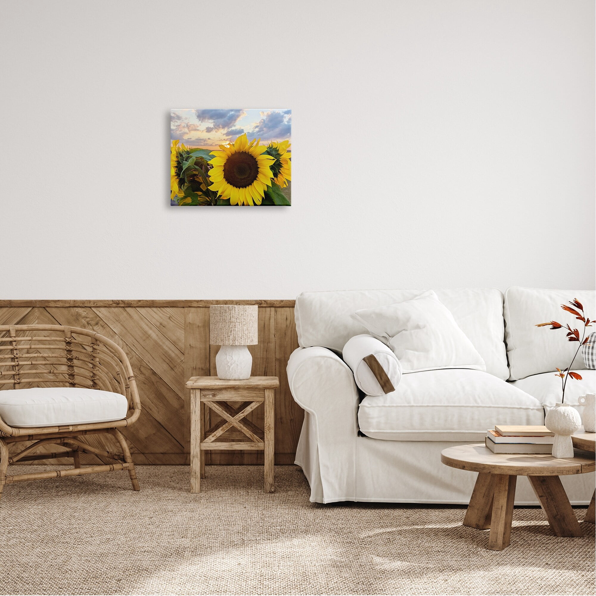 Stupell Industries Bright Yellow Sunflowers Blooming Warm Sunrise Sky Canvas Wall Art, 20 x 16, Design by Kali Wilson