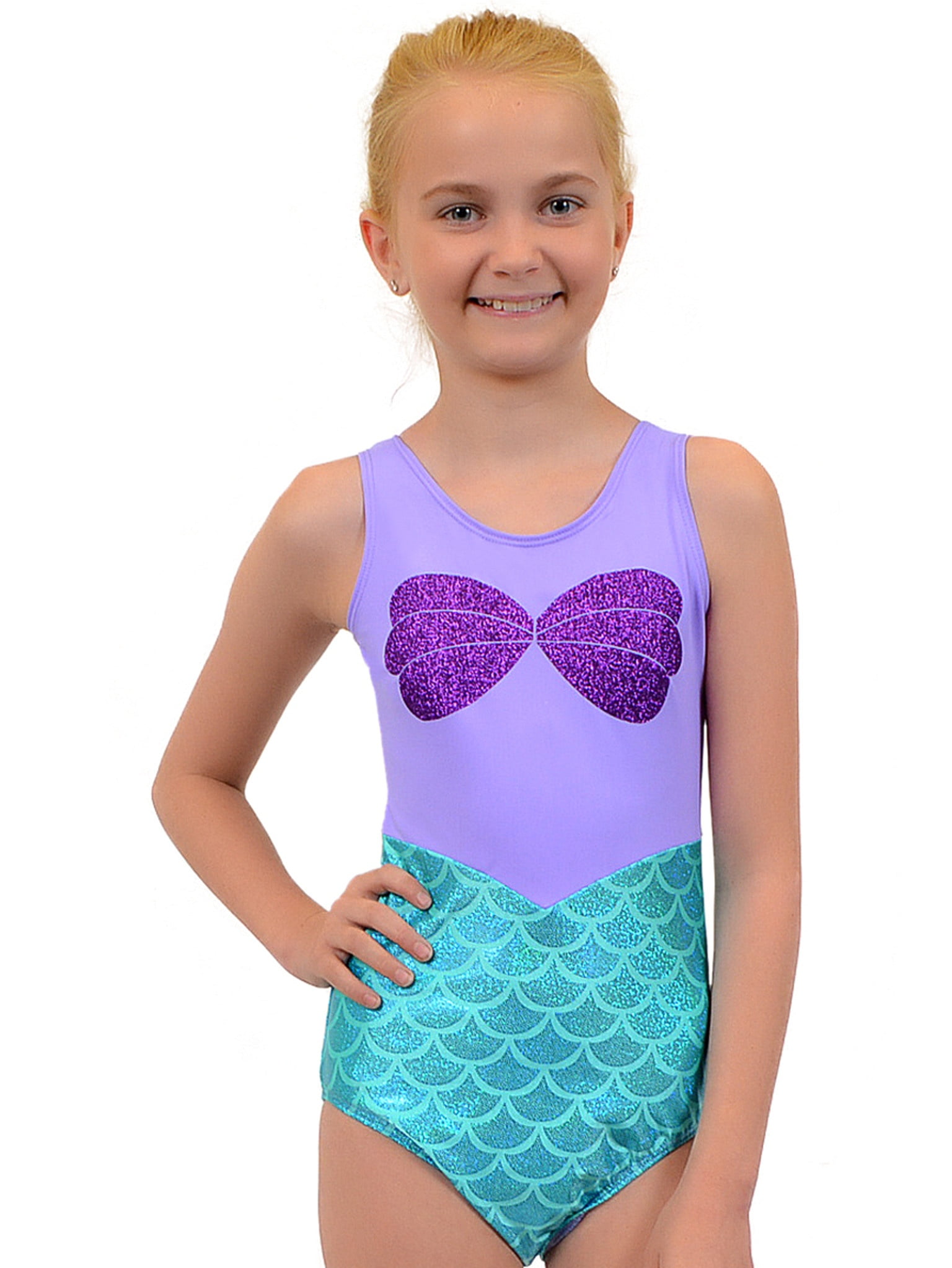 Ariel Girl's Mermaid Sparkle Ariel Leotard Small (6) / Purple