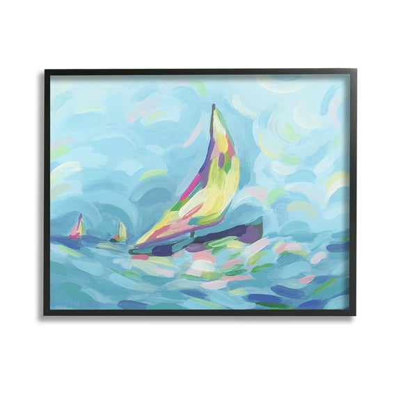 Stupell Industries Abstract Sailboat View Nature Painting Black Framed Art Print Wall Art, 14 x 11