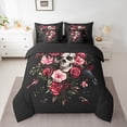 thumbnail image 3 of Manfei Romantic Gothic Skeleton Bedding Comforter Set 7pcs for Kids, Pink Flower Plant King Bedding Sets, Horror Crow Reversible Bed Sheets, Lightweight Room Decor, 3 of 8