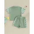 thumbnail image 5 of FEORJGP Toddler Boy Summer Clothes Infant Baby Short Sleeve T-Shirt Checkerboard Print Shirt Crew Neck Tops Pocket with Elastic Waist Shorts 2Pcs Outfit, 5 of 9