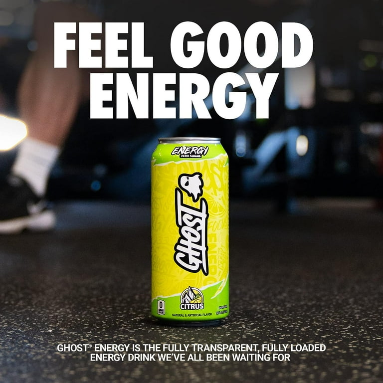 GHOST Zero Sugar Energy Drink, Citrus, 16 oz Can, 12 Pk, with