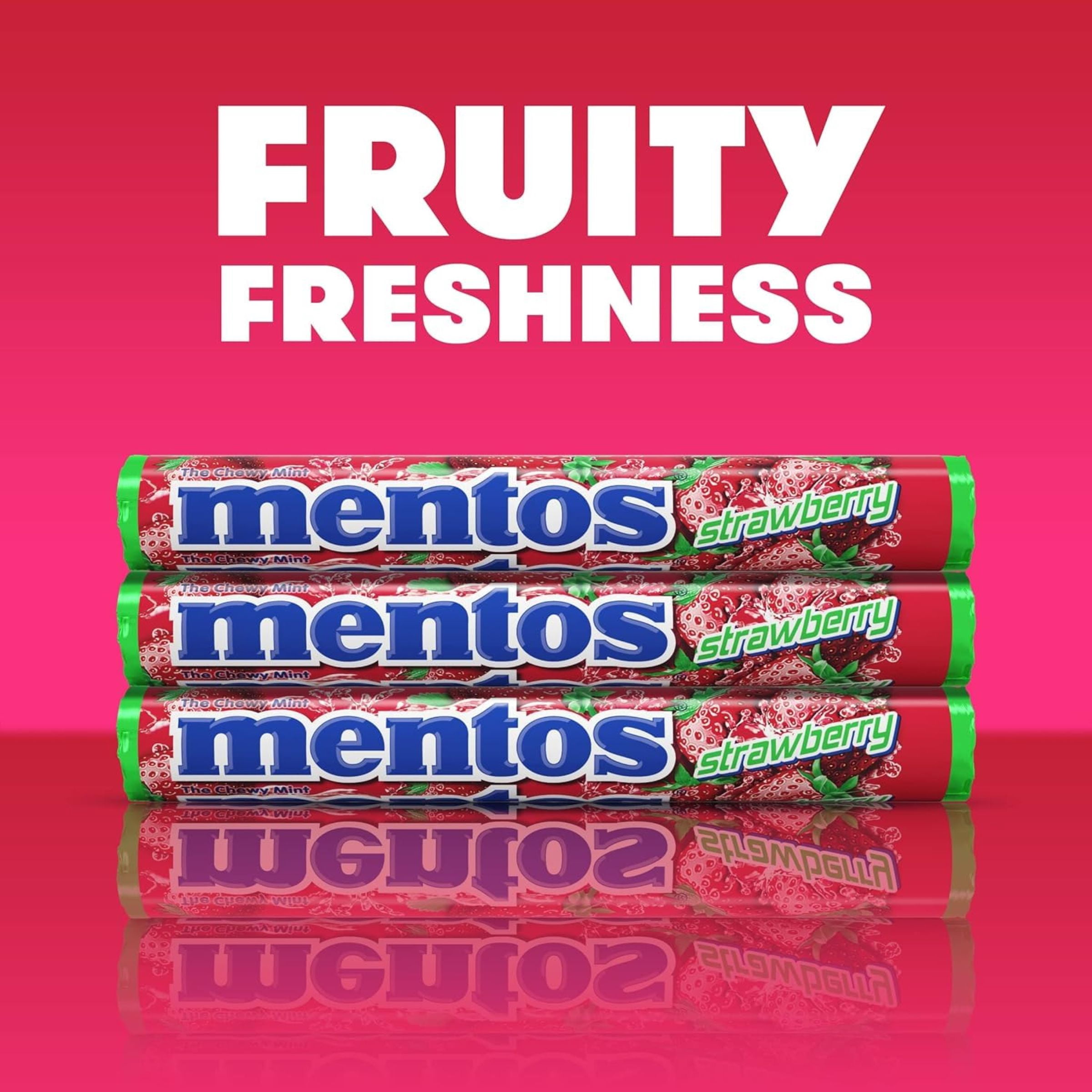 Mentos Chewy Mints, Strawberry - Pack of 4 Rolls (56 Pieces), 37g per roll