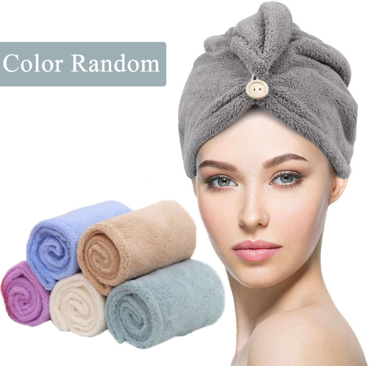 Women's Hair Wrap Head Towel Quick Dry Bath Turban Twist w/Button Ultra-Compact 