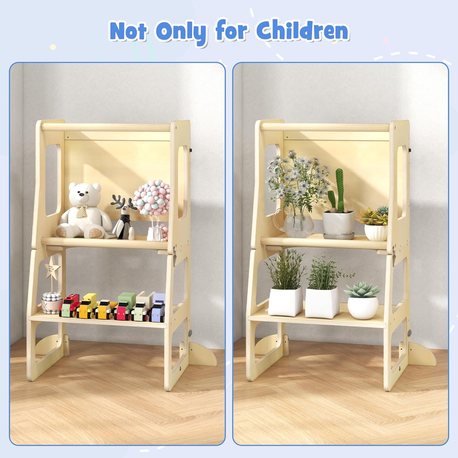OLAKIDS Kids Table and Chair Set, 4 in 1 Foldable Wooden Activity Table with Blackboard Easel, Montessori Step Stool Table and Chair Set, Toddler Furniture Table for Playing Drawing Reading or Eating