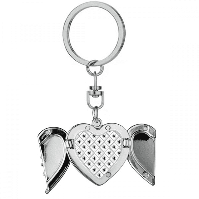 Square Black Paw Print Protect Animal Pet Lover Heart Angel Wing Key Chain Holder