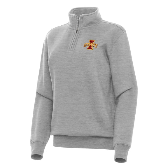 Women's Antigua Heather Gray Iowa State Cyclones Victory Quarter-Zip Sweatshirt