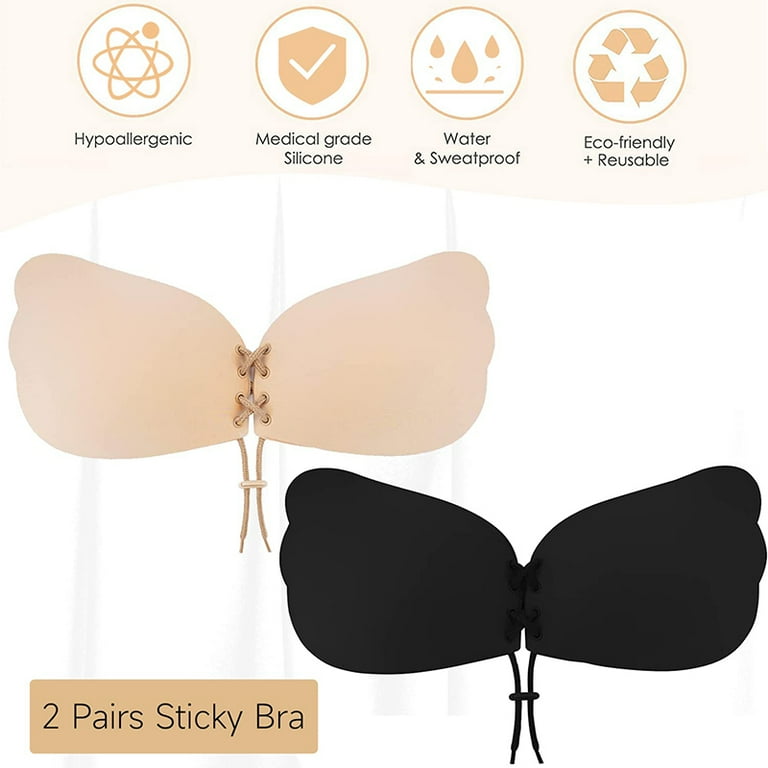 2 Pairs Super Sticky Bras Strapless Bra for Women, Reusable Self Adhesive Backless  Bra, Stick on Bra Push up for Large Breasts 