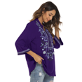 thumbnail image 6 of Grosy Embroidered Tops for Women 3/4 Sleeve V Neck Plus Size Boho Mexican Style Blouse Peasant Tops Women T Shirts Casual Tee Ladies Tunics-S/Purple/372/G, 6 of 7