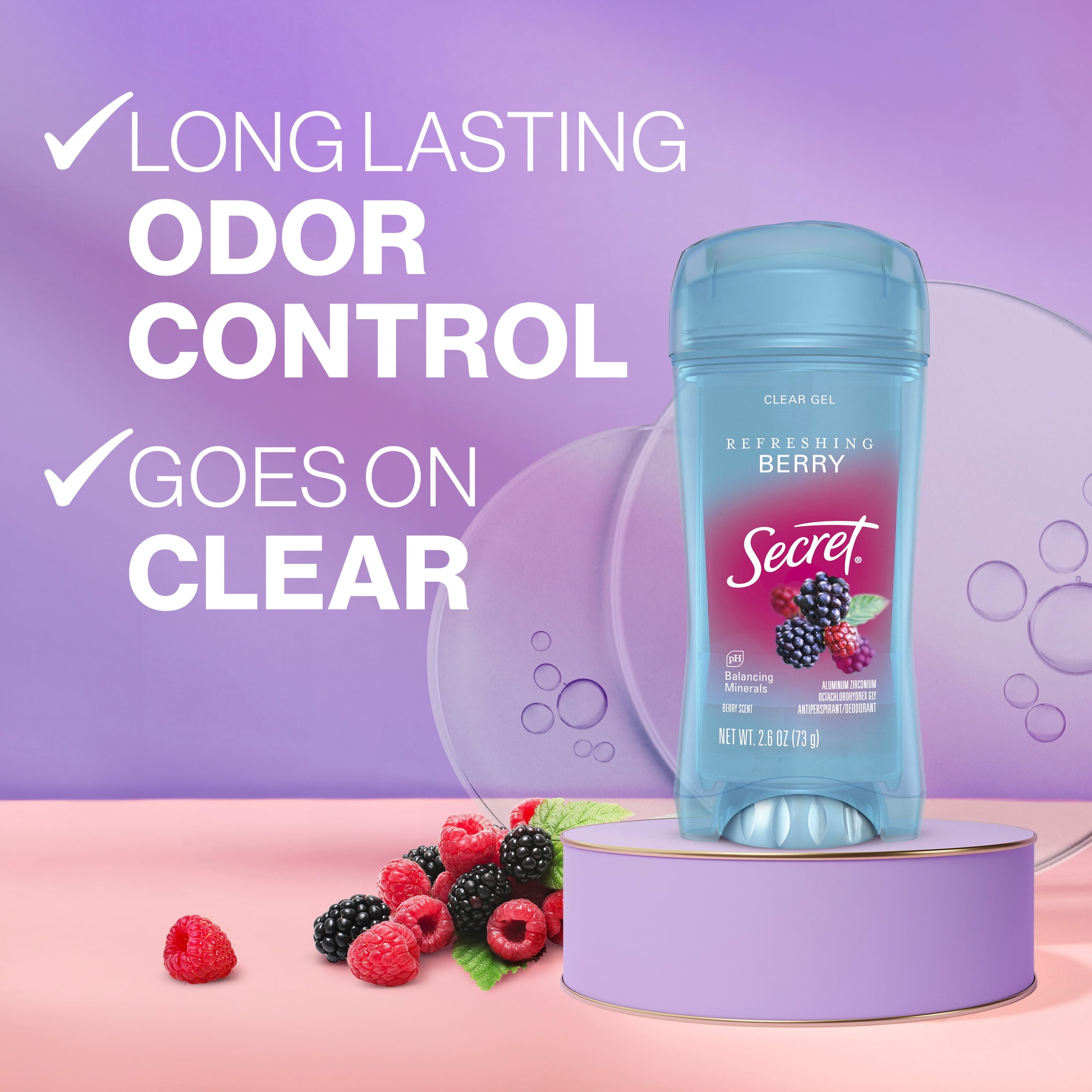 Secret Fresh Clear Gel Antiperspirant and Deodorant, Berry, 3 x 2.6oz