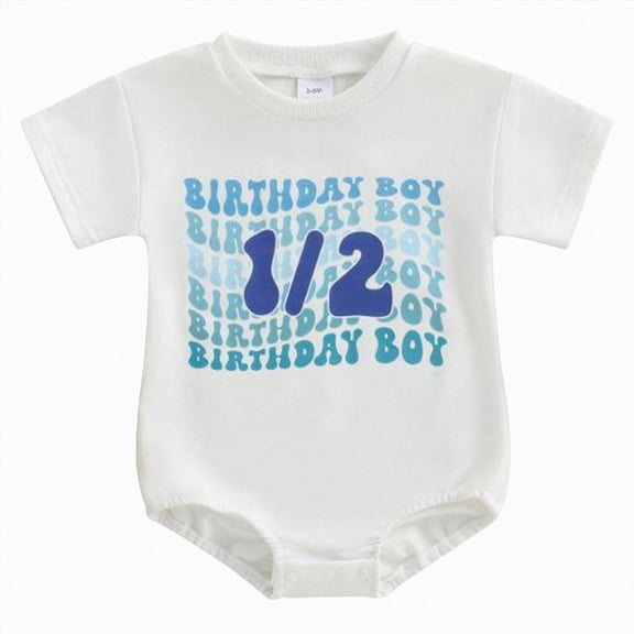 Baby Onesies Girl Baby Rompers Baby Girl 1/2 Birthday One-piece Outfit Birthday Bubble Romper Cute Embroidered Tshirt Bodysuit Short Sleeve Jumpsuit