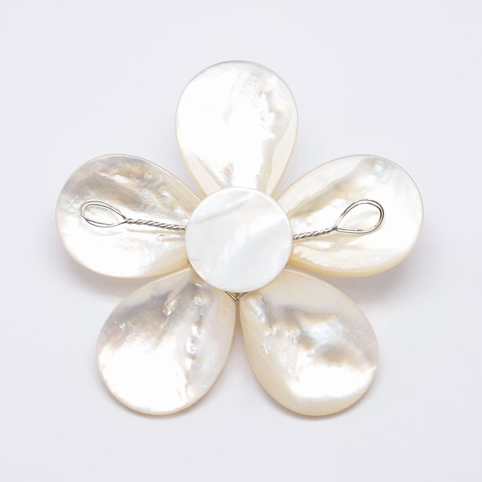 Natural White Shell Mother of Pearl Shell Flower Big Pendants with Platinum Plated Brass Findings and Pearl Beads Floral White 43x46x14mm Hole: 4x7mm