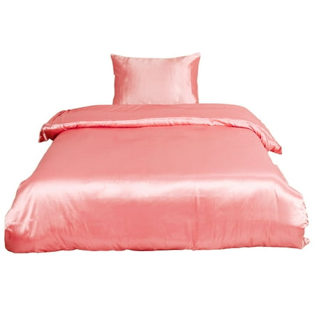 3 Piece Home Bedding Satin Silk Duvet Cover Set For Comforter Pink