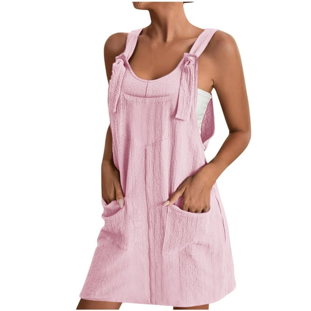 Vestido de Verano para Mujeres Cuello en V sin Mangas Sólido con Bolsillo de Eslinga, Vestido Casual de Moda para Diario Y Fiesta