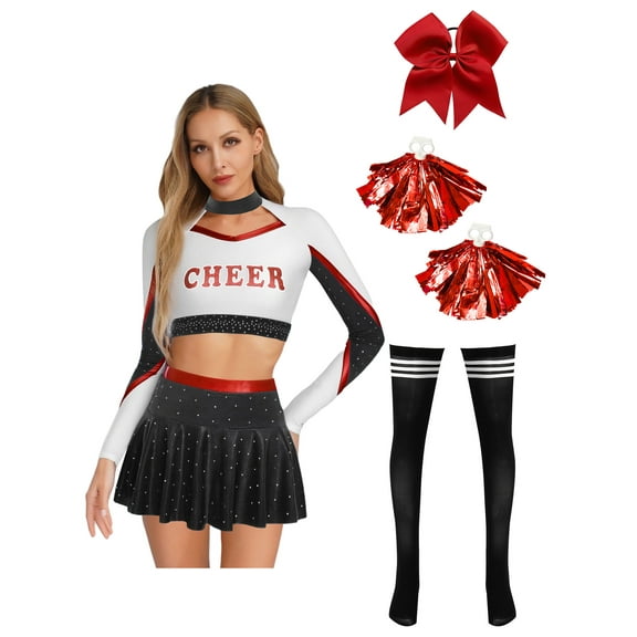 iiniim Womens Cheer Leader Costumes Set Schoolgirl Cheerleading Cosplay Halloween Party Uniform Red M