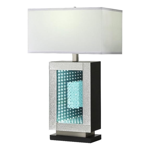 Benjara Ziva 27" Table Lamp- LED Night Light- Rectangular Shade- Shiny Silver