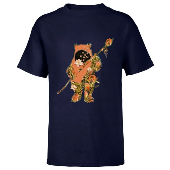 Star Wars Wicket Ewok Endor Floral Garden Reimagined - Short Sleeve T-Shirt for Kids - Customized-Navy