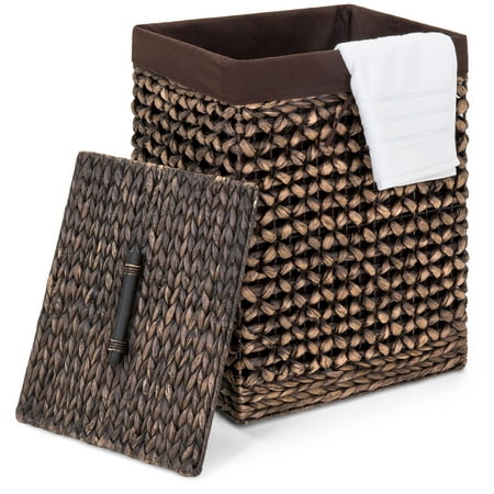Best Choice Products Woven Water Hyacinth Wicker Portable Decorative Laundry Clothes Hamper Basket for Bedroom, Bathroom, Laundry Room with Removable Liner Bag, Lid,