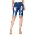 thumbnail image 1 of 2Luver, Women's, Stretchy 5 Pocket Mid-Rise Solid Color Classic Skinny Bermuda Shorts, Navy, 1, 1 of 3