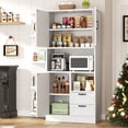thumbnail image 7 of Walsunny Pantry Cabinets with Microwave Shelf Coffee Bar Counter Top 4 Corner Shelves 3 Doors 2 Drawers 60.4" Kitchen Pantry Storage Cabinet Buffet Sideboard Hutch Cupboard Freestanding White, 7 of 7