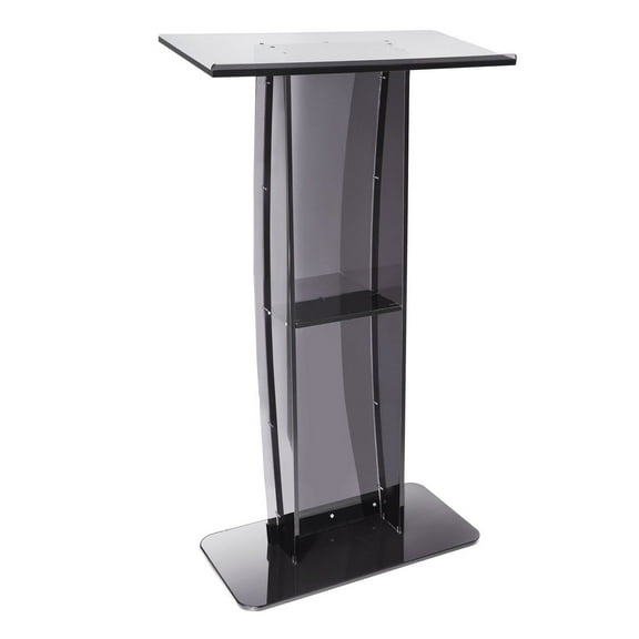 Acrylic Podium 47", Clear Floor Standing Pulpit, Wide Reading Surface & Storage Shelf - Church, Office, School Lectern Transparent Black