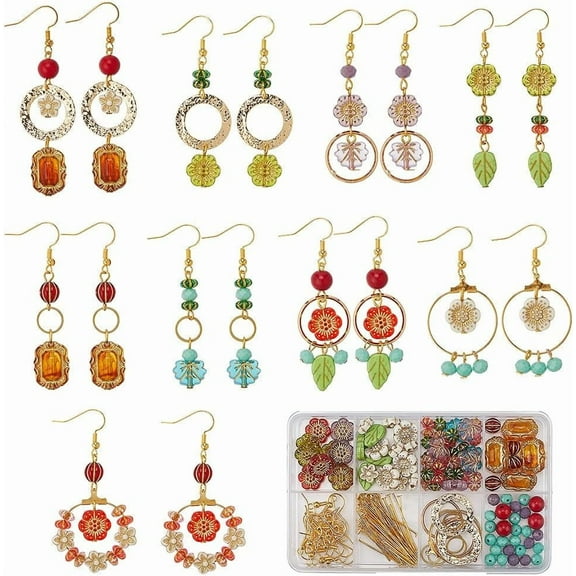 DIY Earring Making Kits including Acrylic & Synthetic Turquoise & Glass Beads Brass Earring Finding Mixed Color