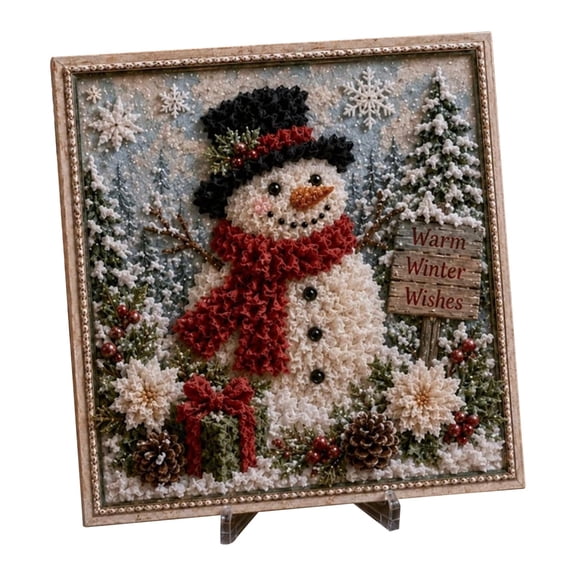 3D Christmas Fabric Poke Art Kit,3D Christmas Embroidery Kit 20x20cm,Complete Hand Sewing Craft Supplies for Adults & Beginners,Handmade Artwork for Indoor Wall Christmas Home Decoration(A)