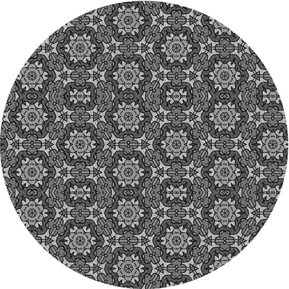 Ahgly Company Indoor Round Patterned Dark Gray Area Rugs, 8' Round