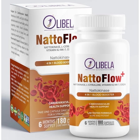 Olibela Nitric Oxide Booster 4 in 1– Cardiovascular Support, Blood Circulation, Nattokinase, CoQ10 Energy, Vitamin K2 MK-7 for Heart & Bone Health – L-Citrulline – Stamina & Energy Booster