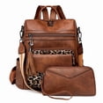 thumbnail image 6 of "Vintage Faux Leather Backpack for Women - Multi - Pocket Convertible Daypack with Adjustable Straps. Free Matching Mini Leather Pouch Included! Available in Multiple Solid Colors, 6 of 27