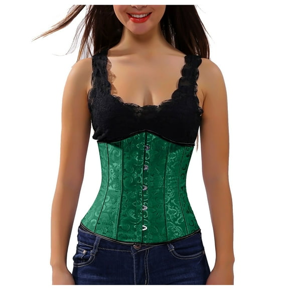 POIUYTR Corset Womens Overbust Lace Up Waist Cincher Boned Bustier Bodyshaper Crop Tops